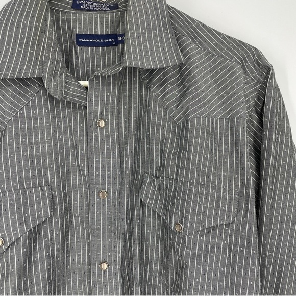 Panhandle Slim Shirt Mens Large 16-34 Gray White Striped Pearl Snap Western Top - Picture 3 of 4